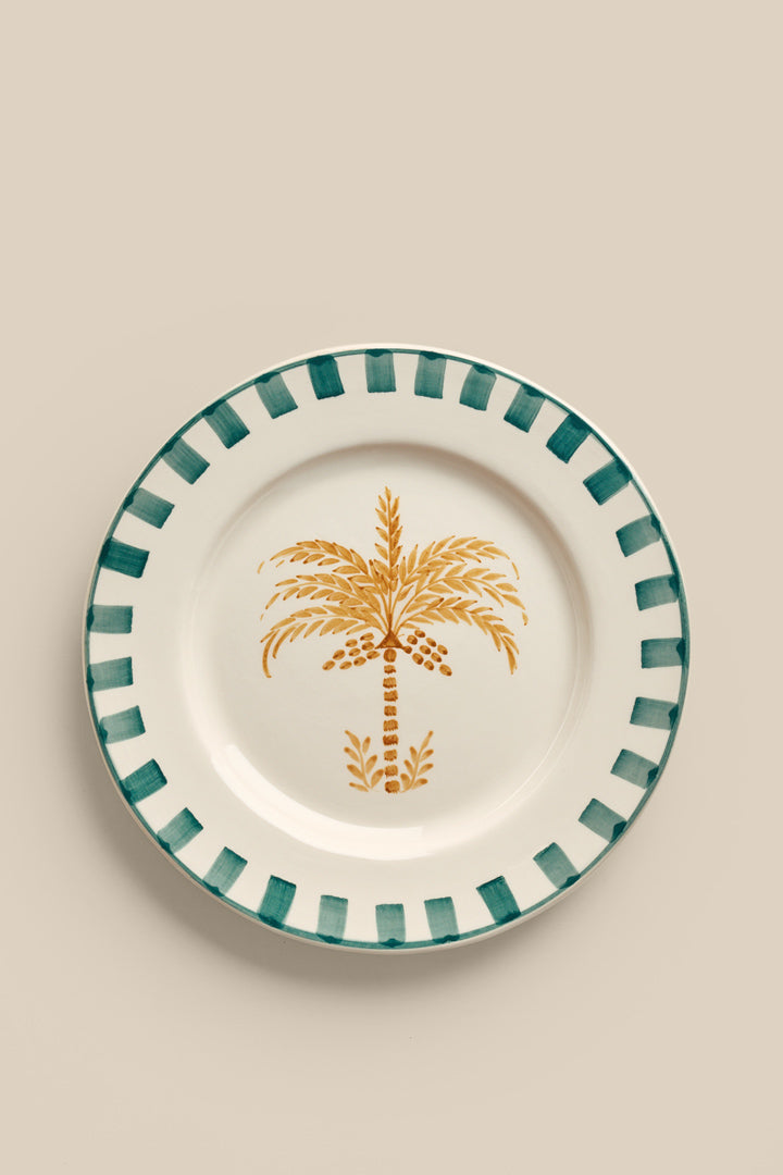 Assiette à dîner verte damiers et palmier
