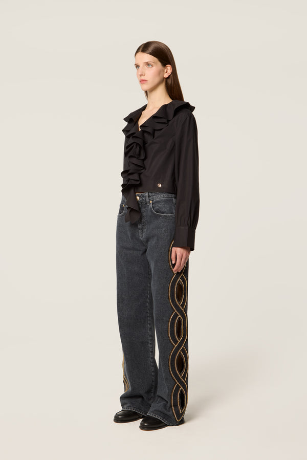 Denim braid with rhinestones