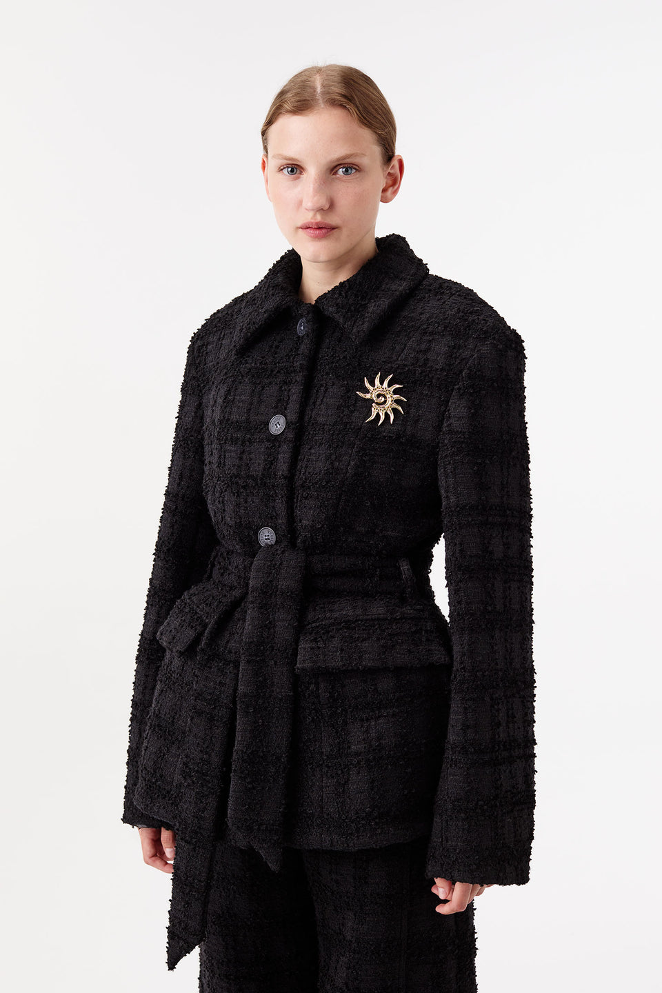 Veste en tweed ceinturée