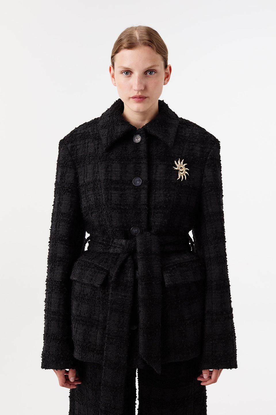 Veste en tweed ceinturée