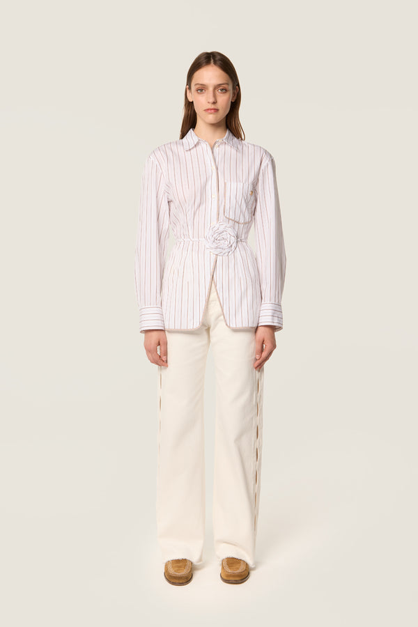 Blouse with flower belt