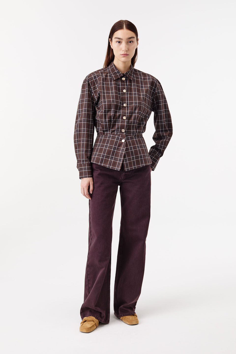 Checkered shirt with gold buttons