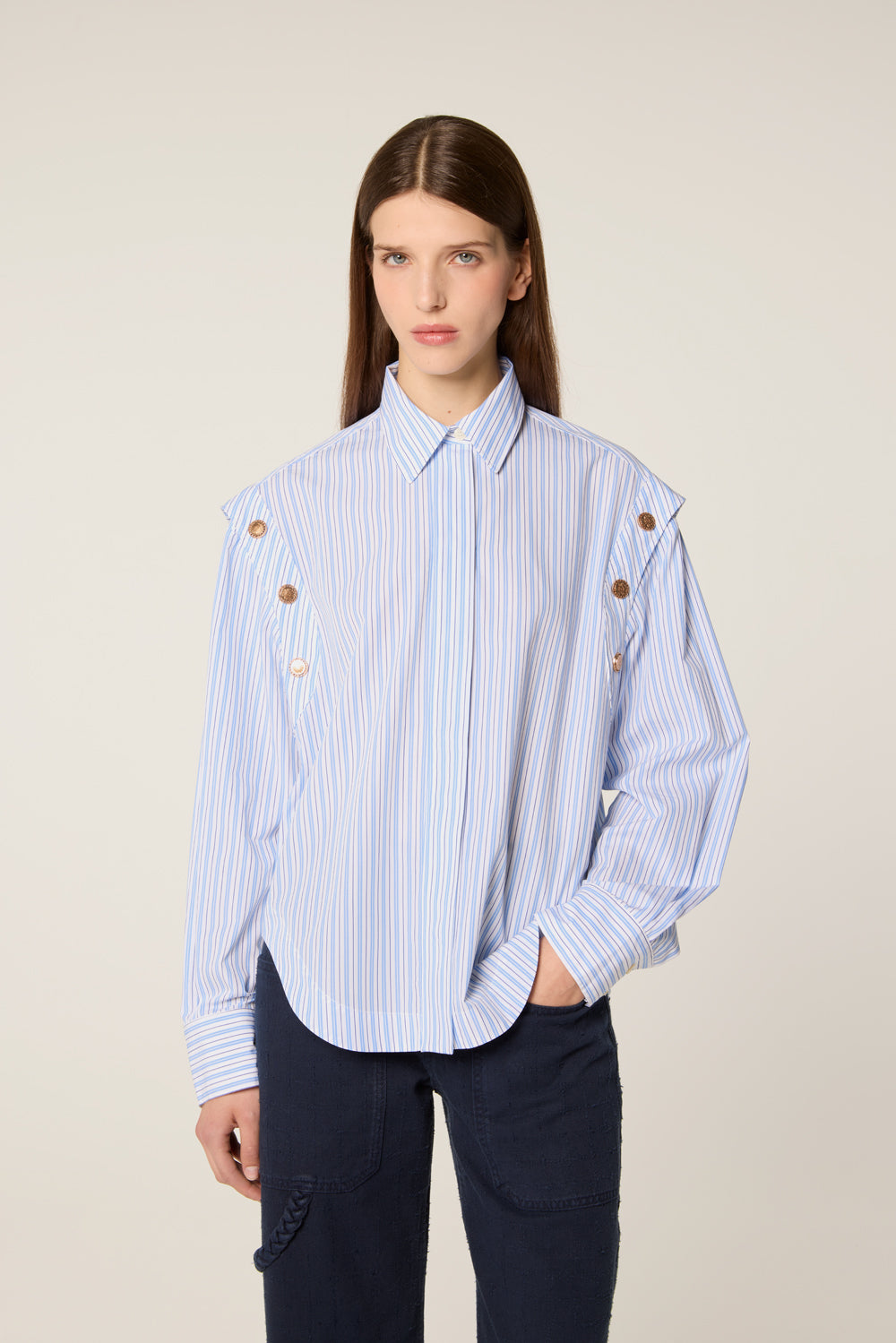 Striped shirt with snap buttons