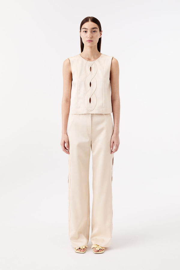 Satin pants with a braided opening