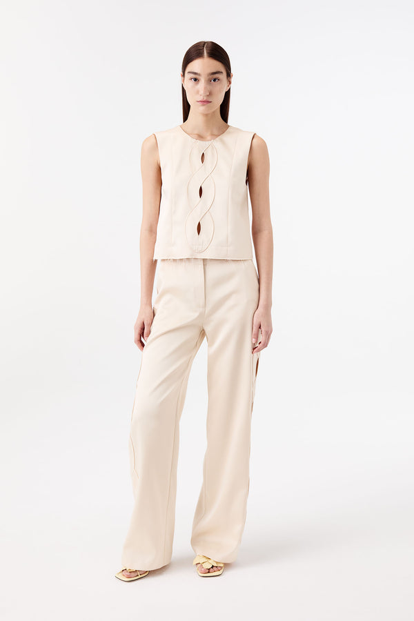 Satin top with a braided opening