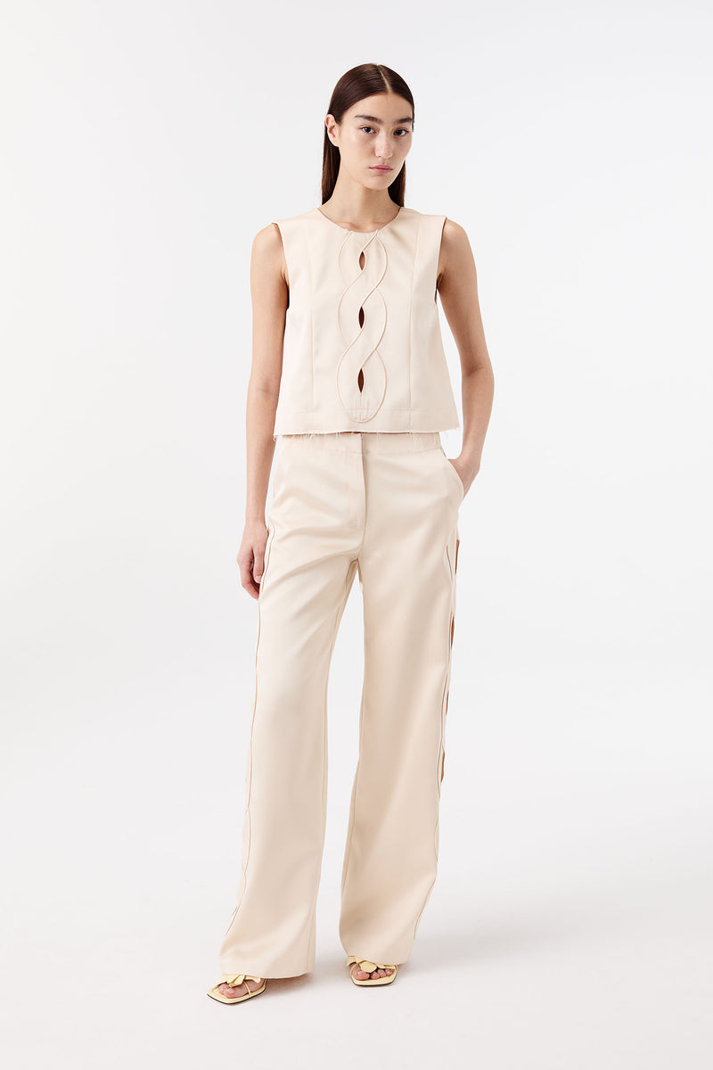 Satin pants with a braided opening