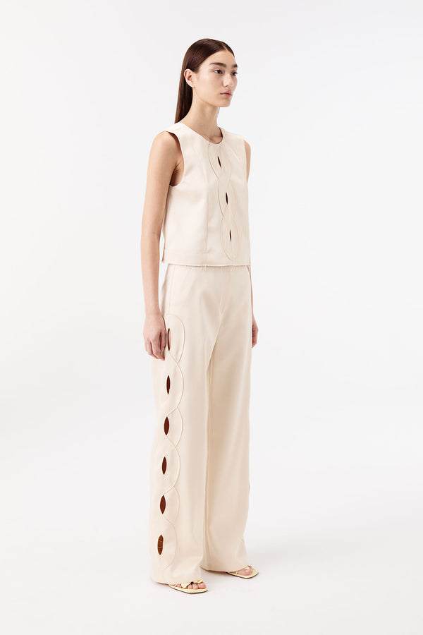 Satin pants with a braided opening