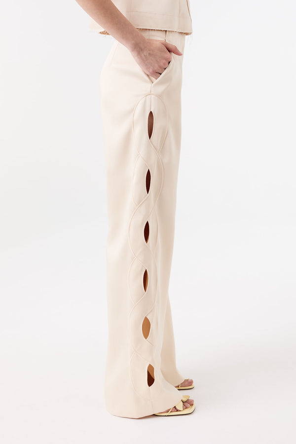 Satin pants with a braided opening