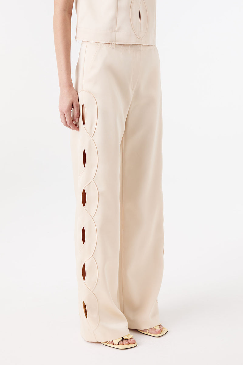 Satin pants with a braided opening