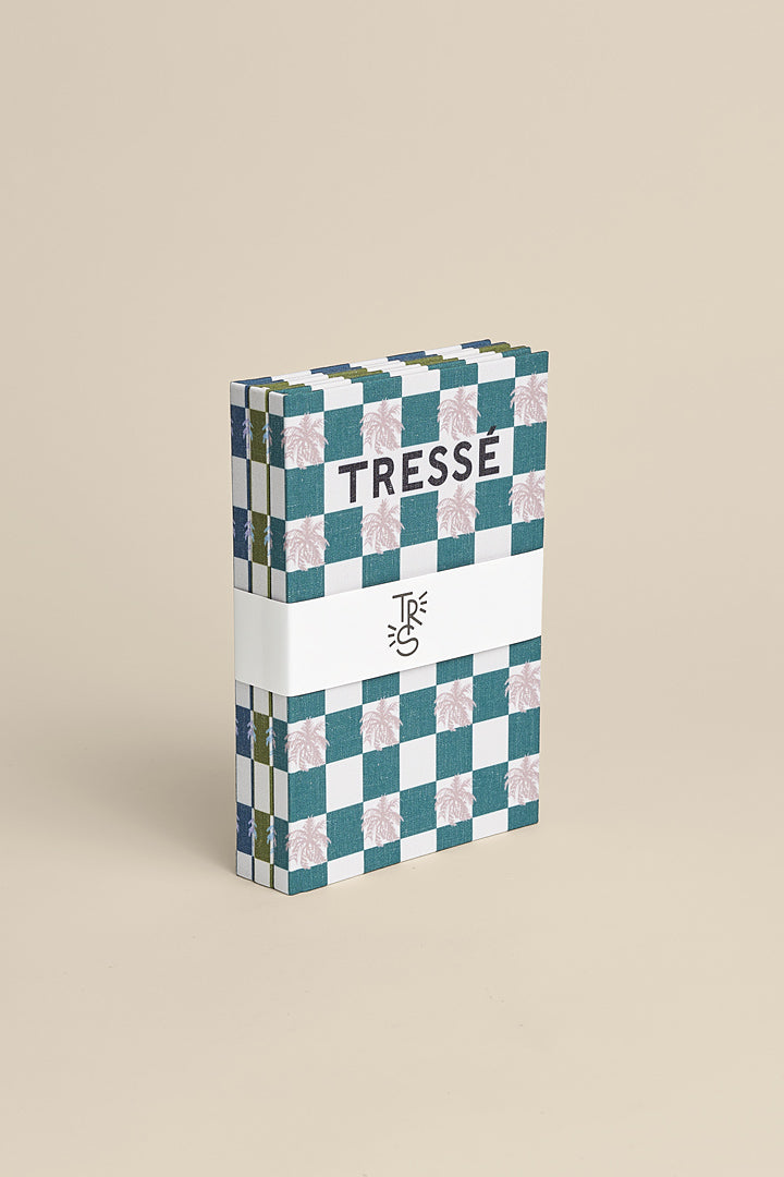 Set of three checkerboard notebooks