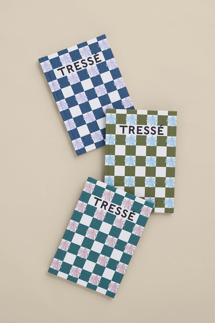 Set of three checkerboard notebooks