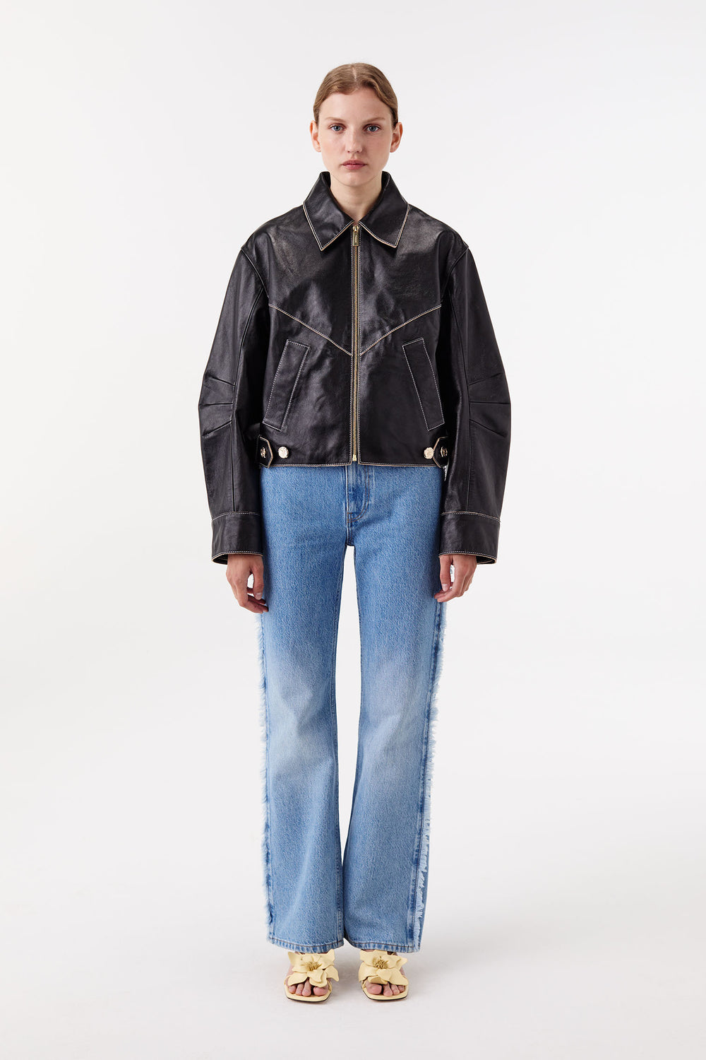 Veste en cuir à bords francs