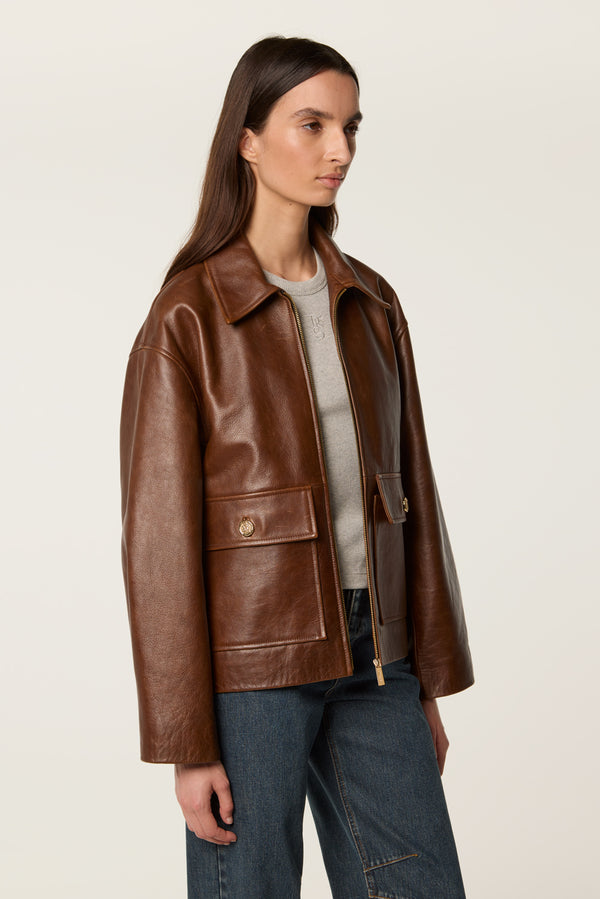 Leather jacket with bib