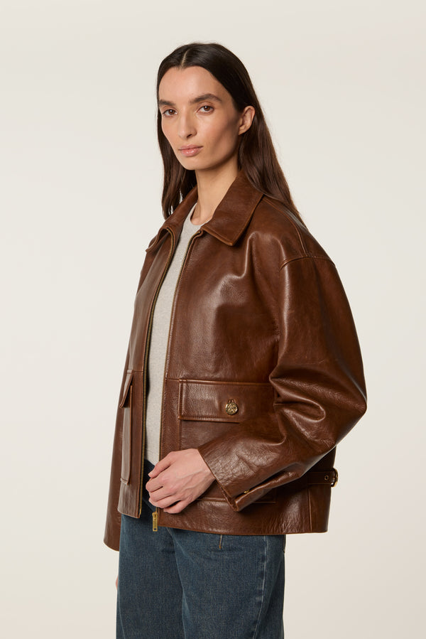 Leather jacket with bib