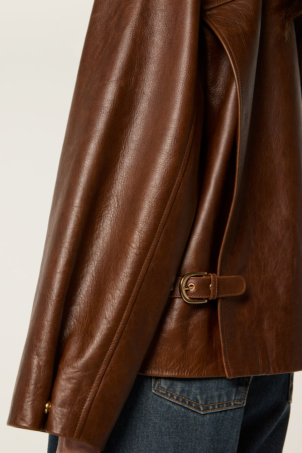 Leather jacket with bib