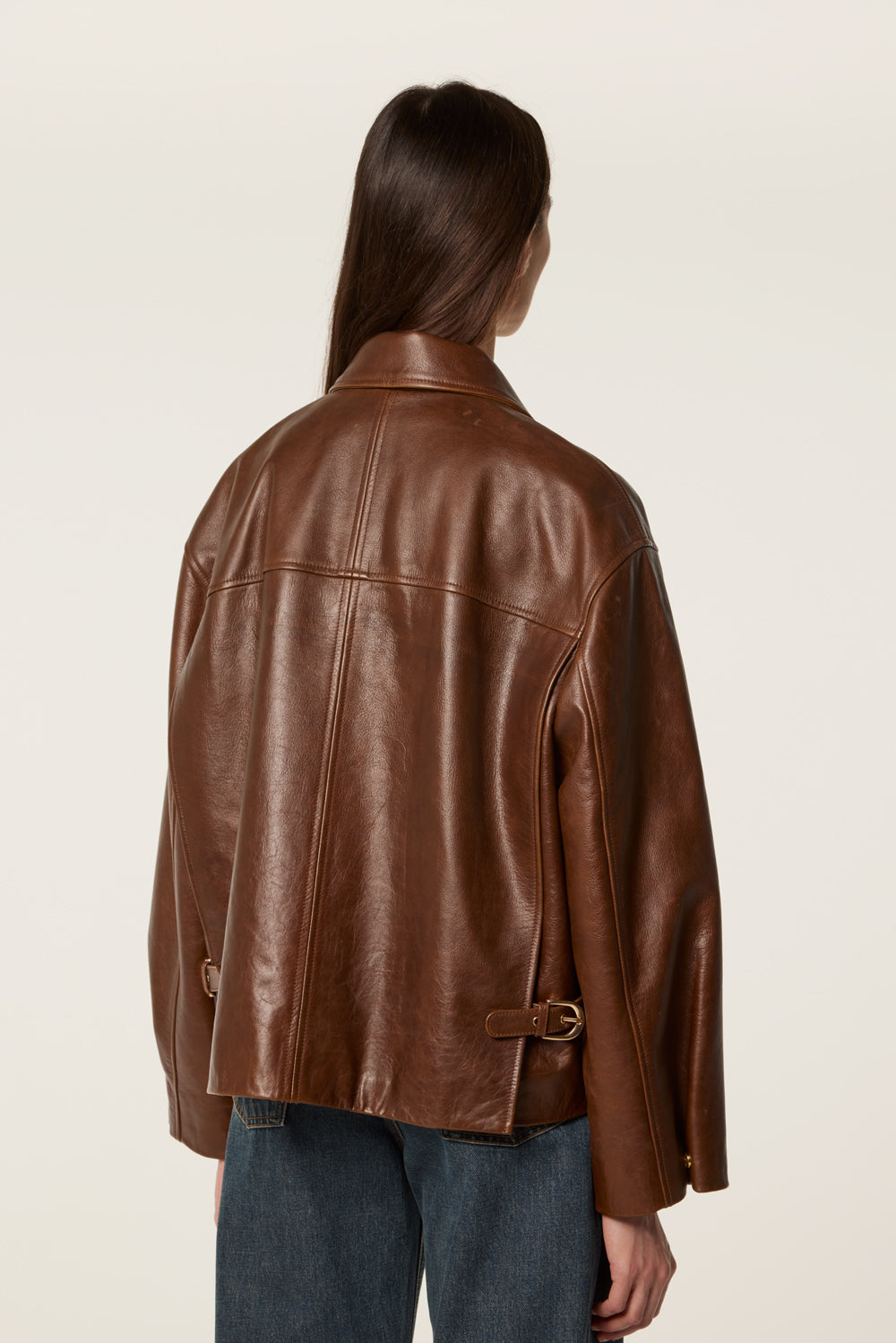 Leather jacket with bib