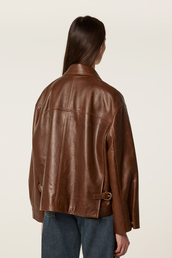 Leather jacket with bib