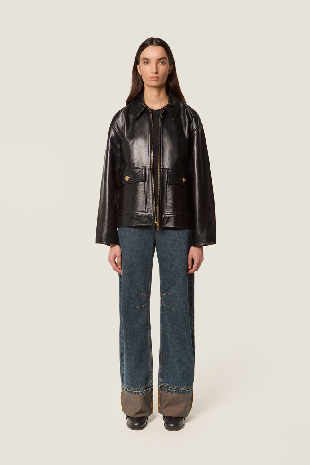 Leather jacket with bib