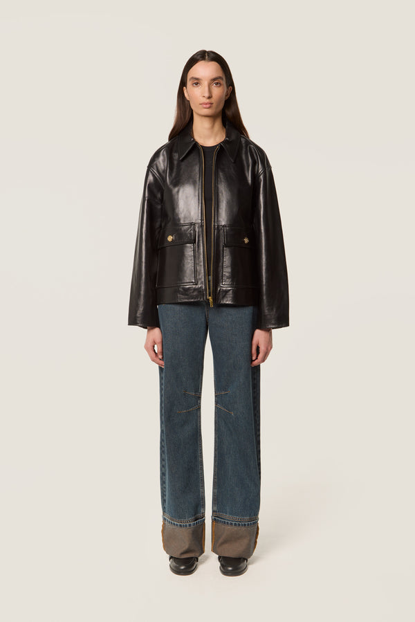 Leather jacket with bib