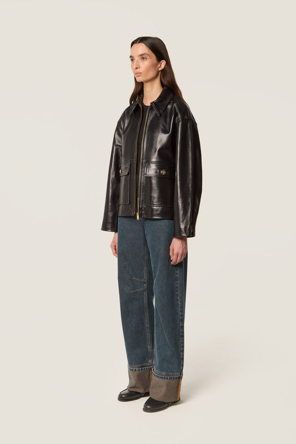 Leather jacket with bib