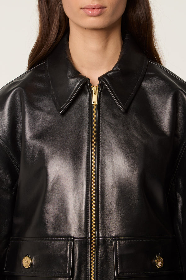 Leather jacket with bib