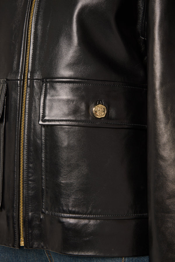 Leather jacket with bib