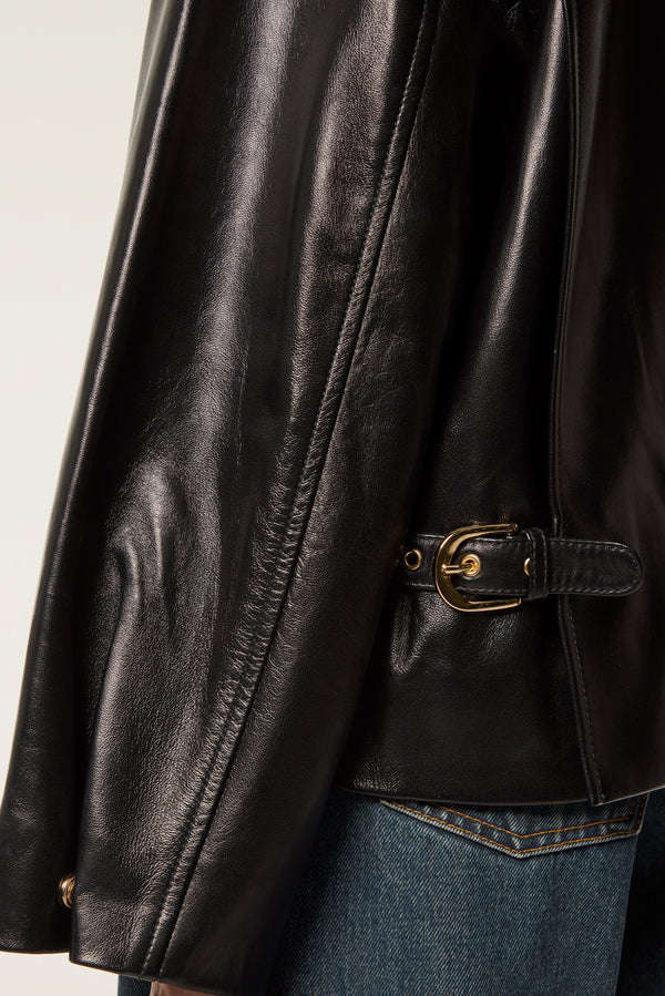 Leather jacket with bib