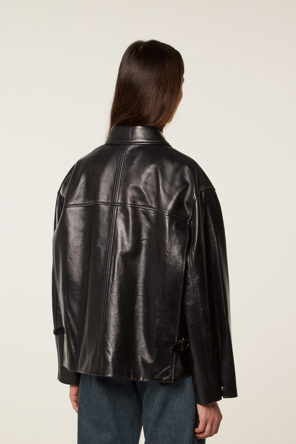 Leather jacket with bib