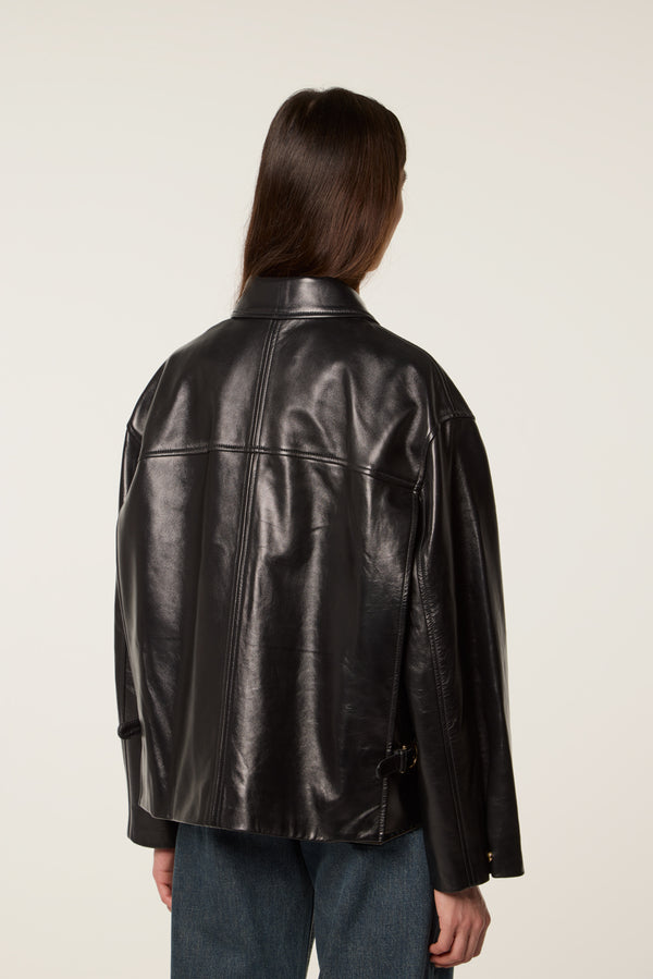 Leather jacket with bib
