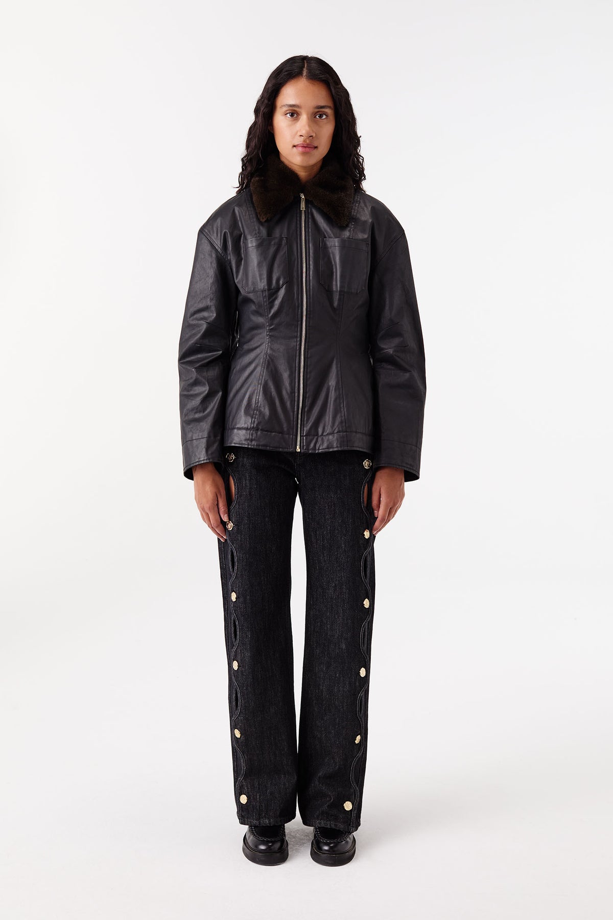 Waxed canvas jacket with fur collar