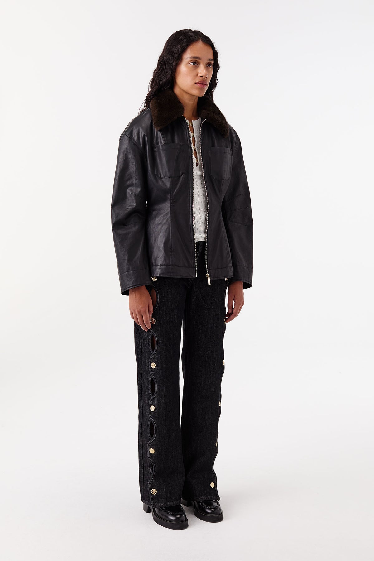 Waxed canvas jacket with fur collar
