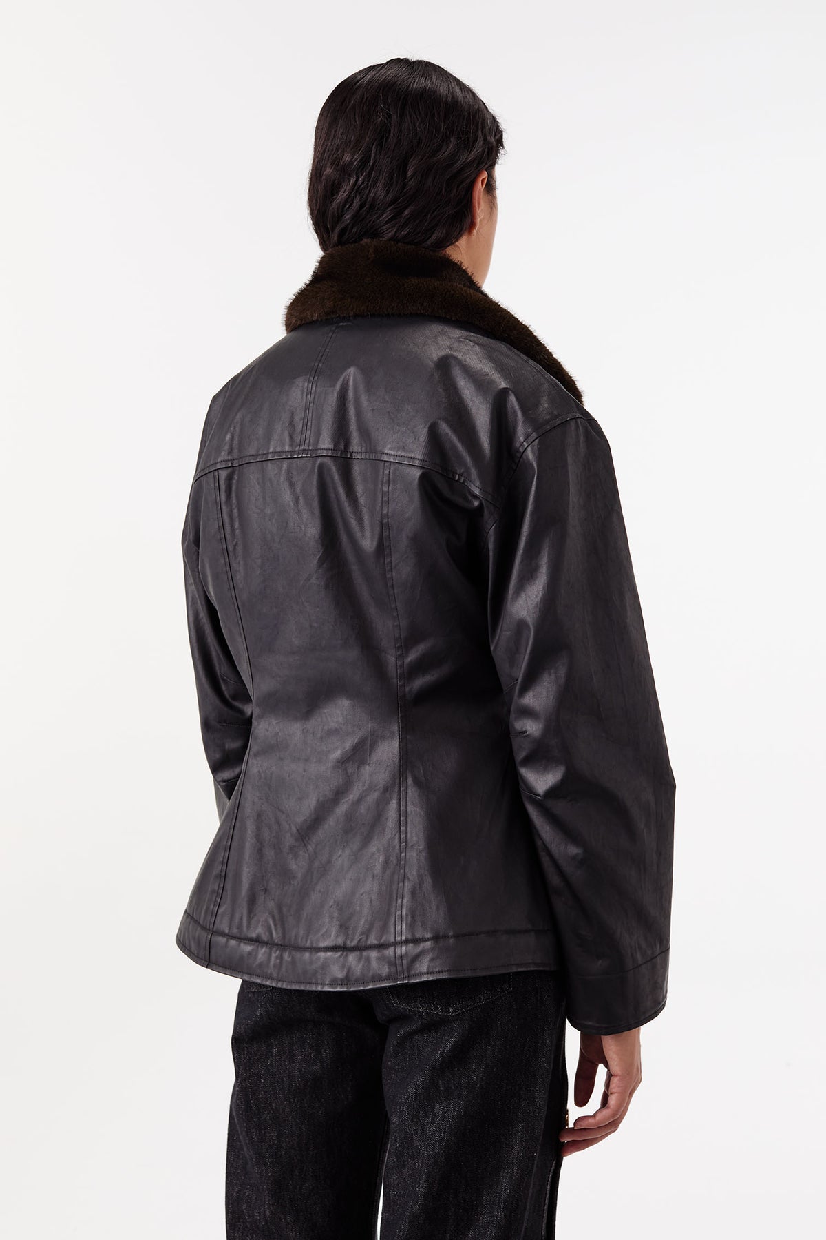 Waxed canvas jacket with fur collar