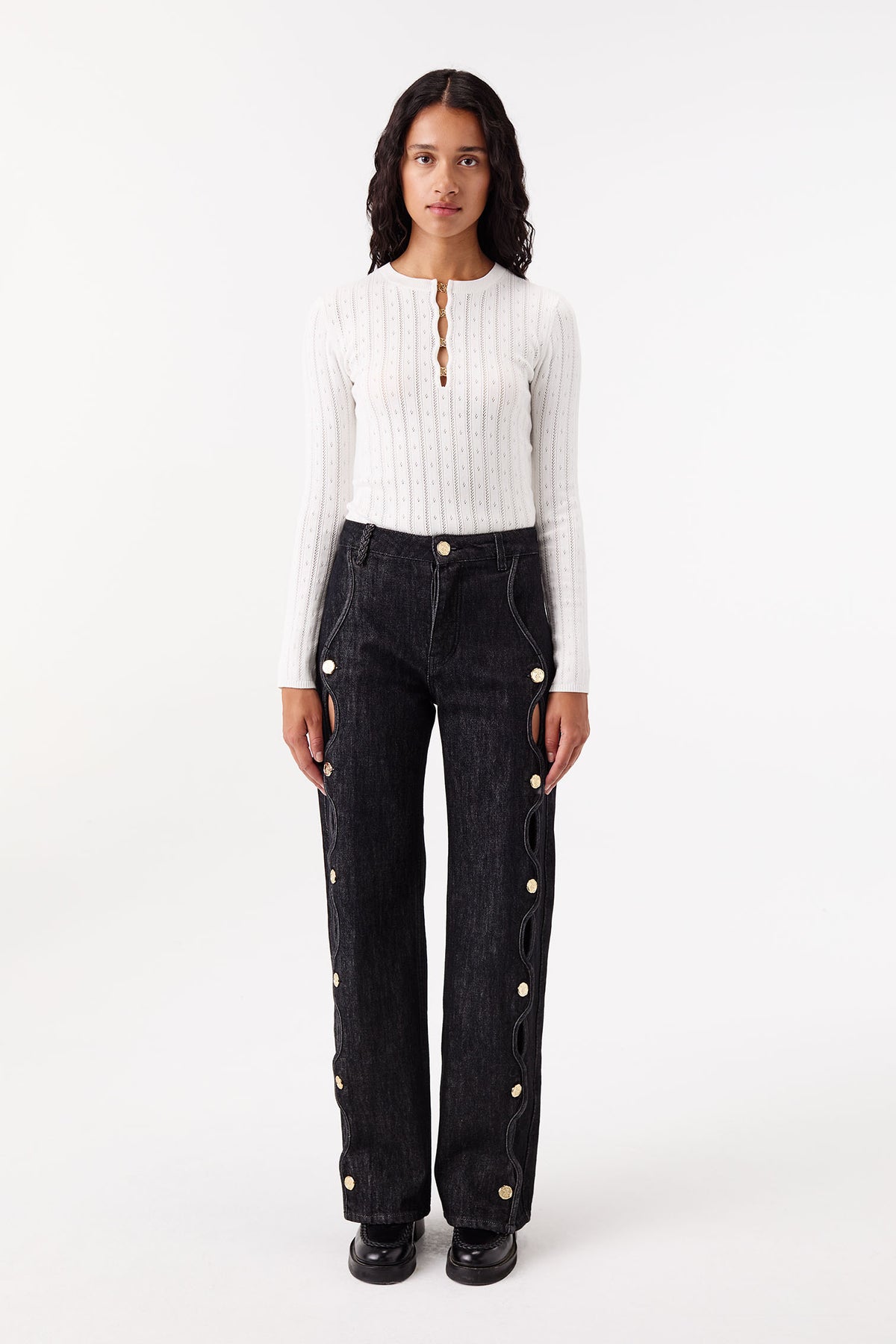Denim with button placket