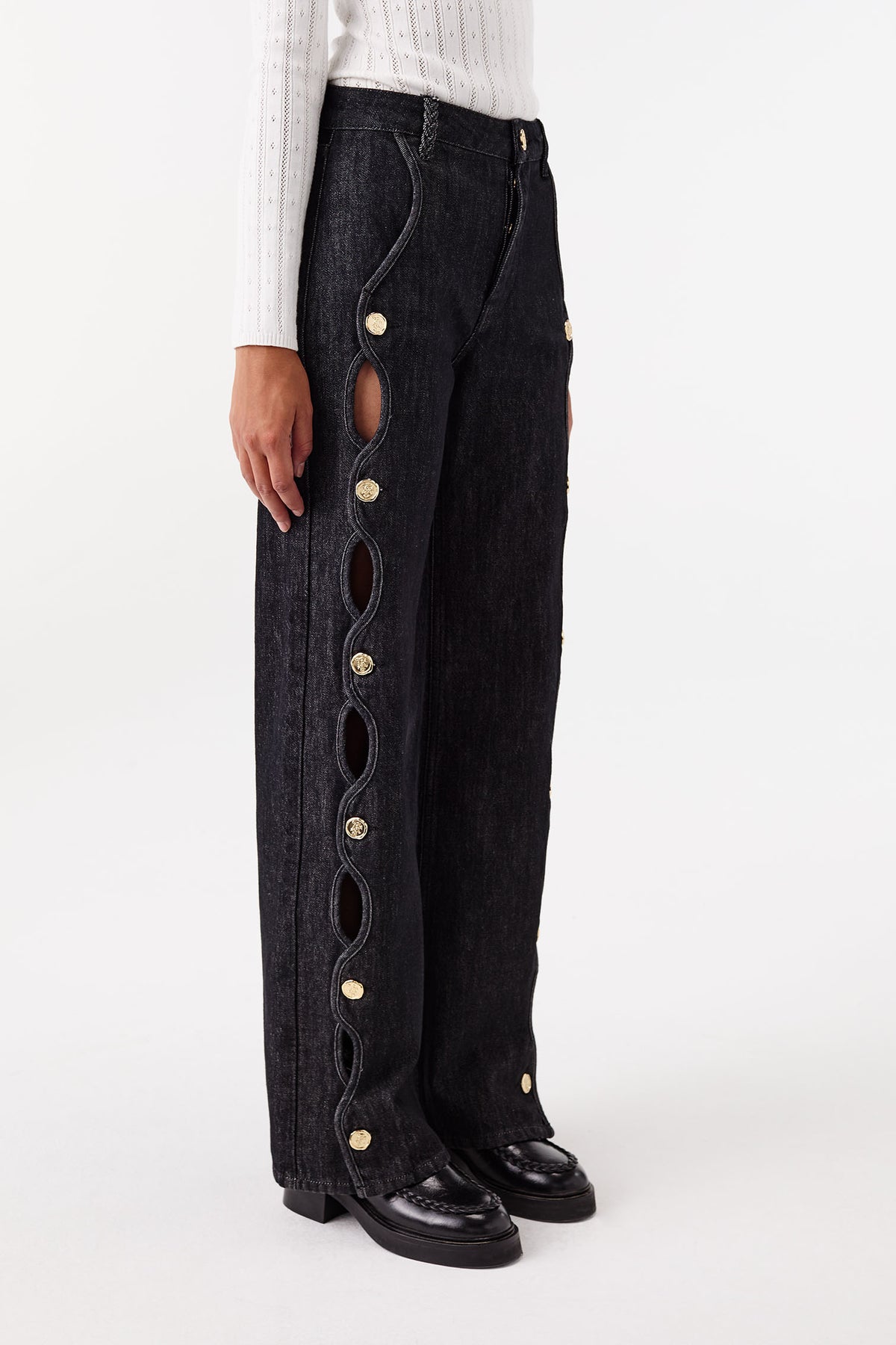 Denim with button placket