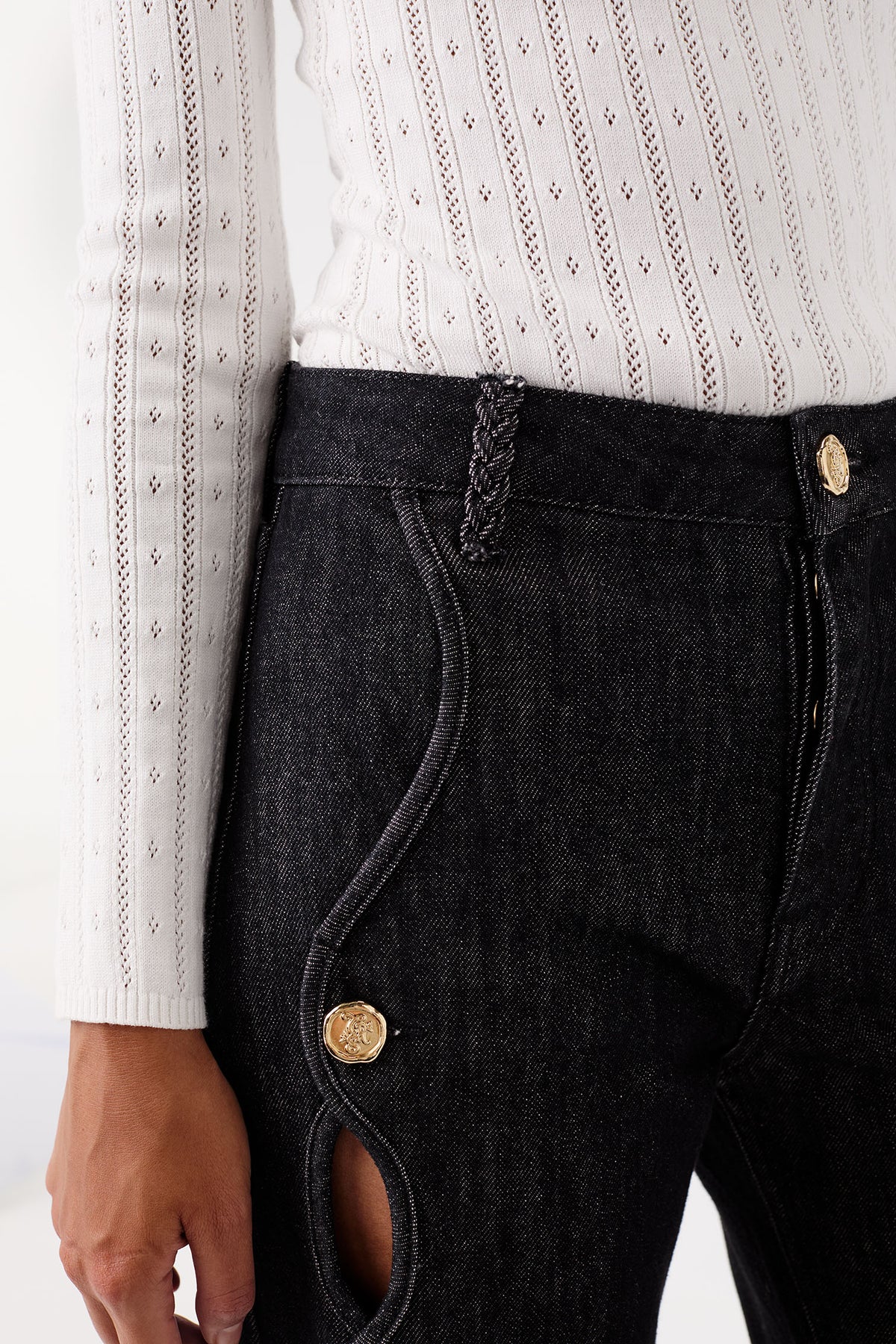 Denim with button placket