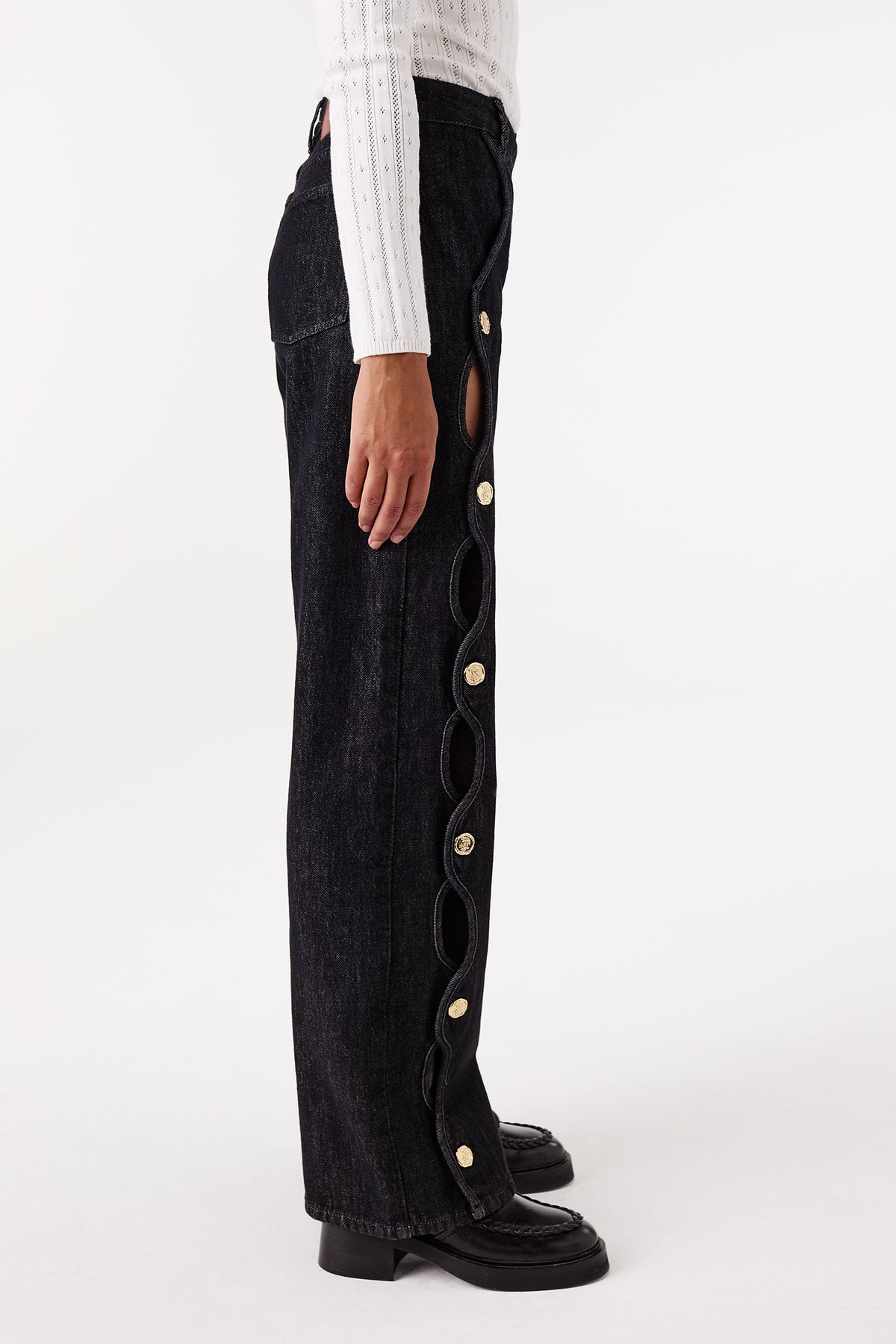 Denim with button placket