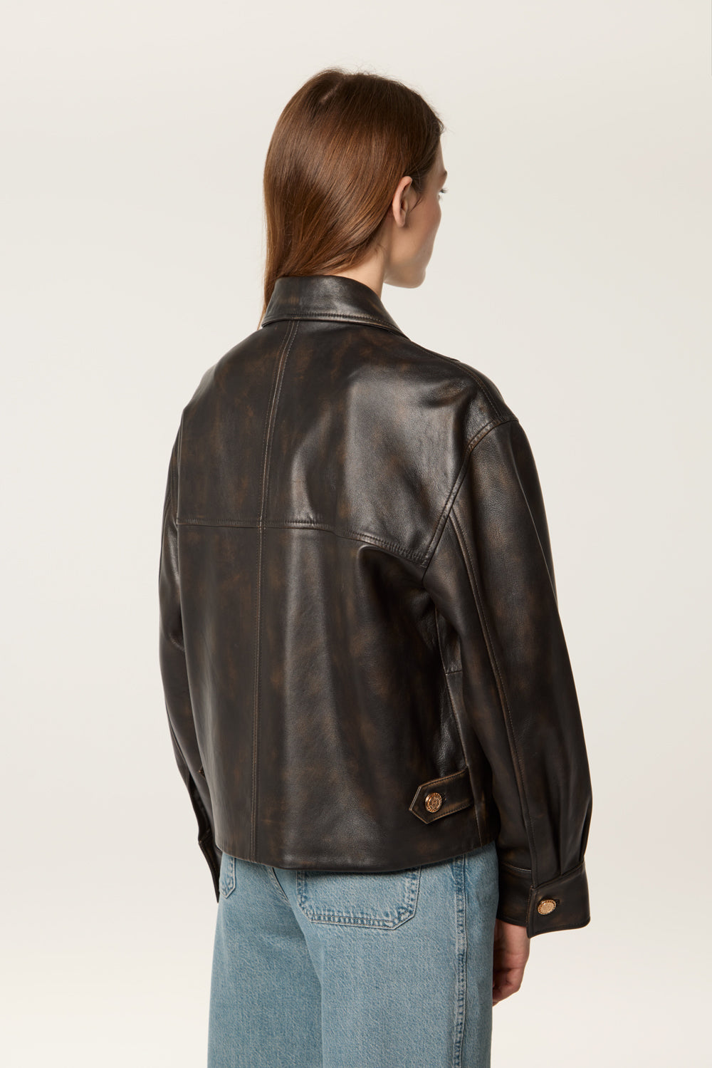 Double-breasted leather jacket