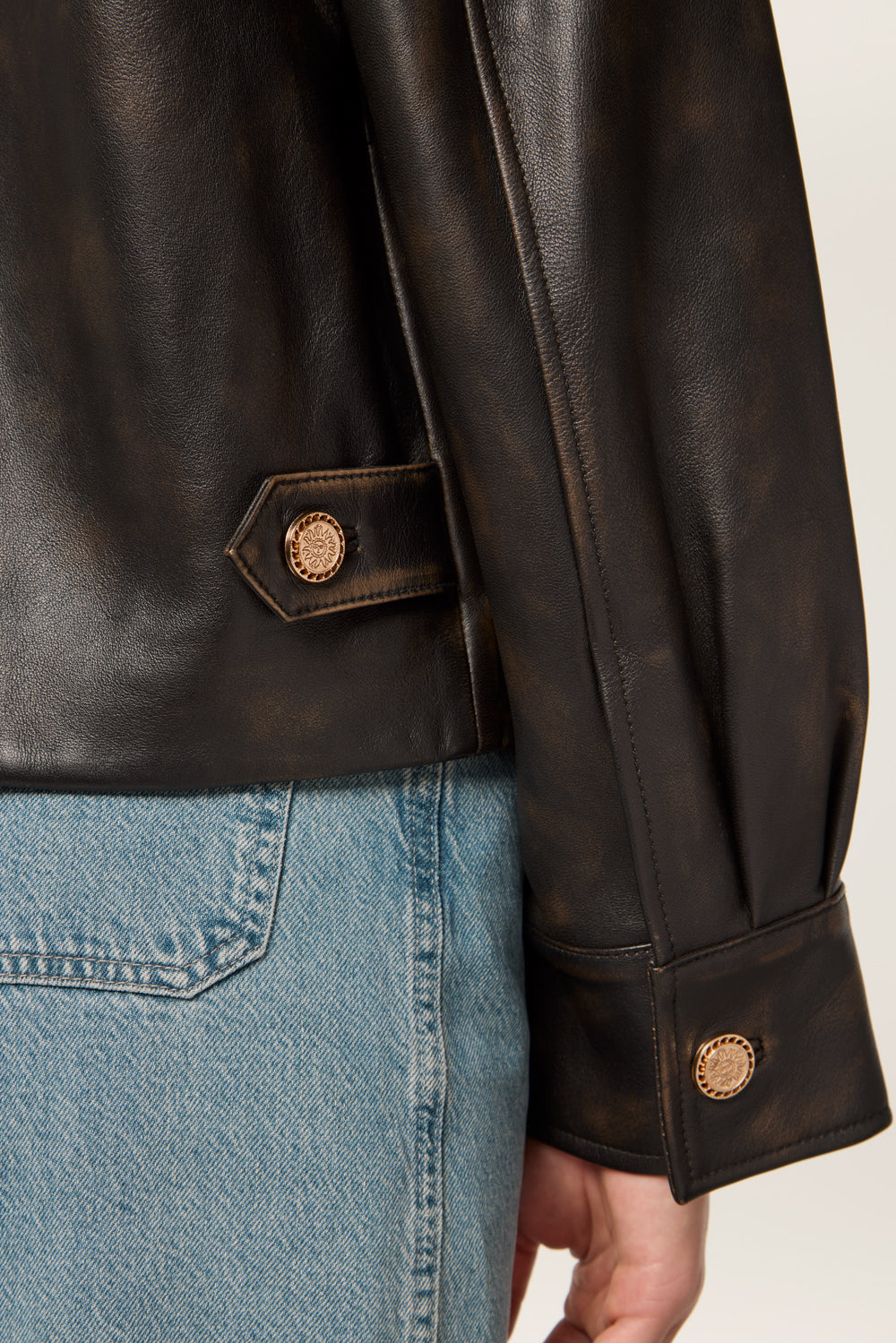 Double-breasted leather jacket