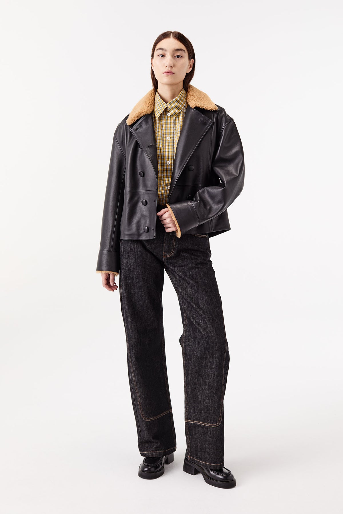 Lederjacke mit Pelzkragen