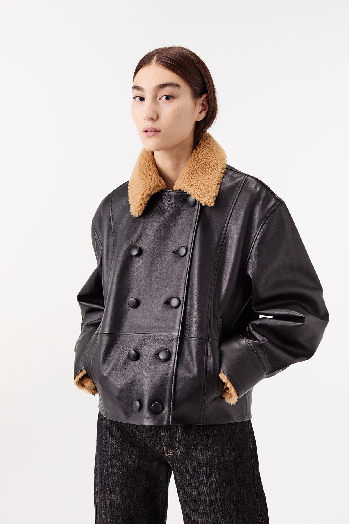 Lederjacke mit Pelzkragen