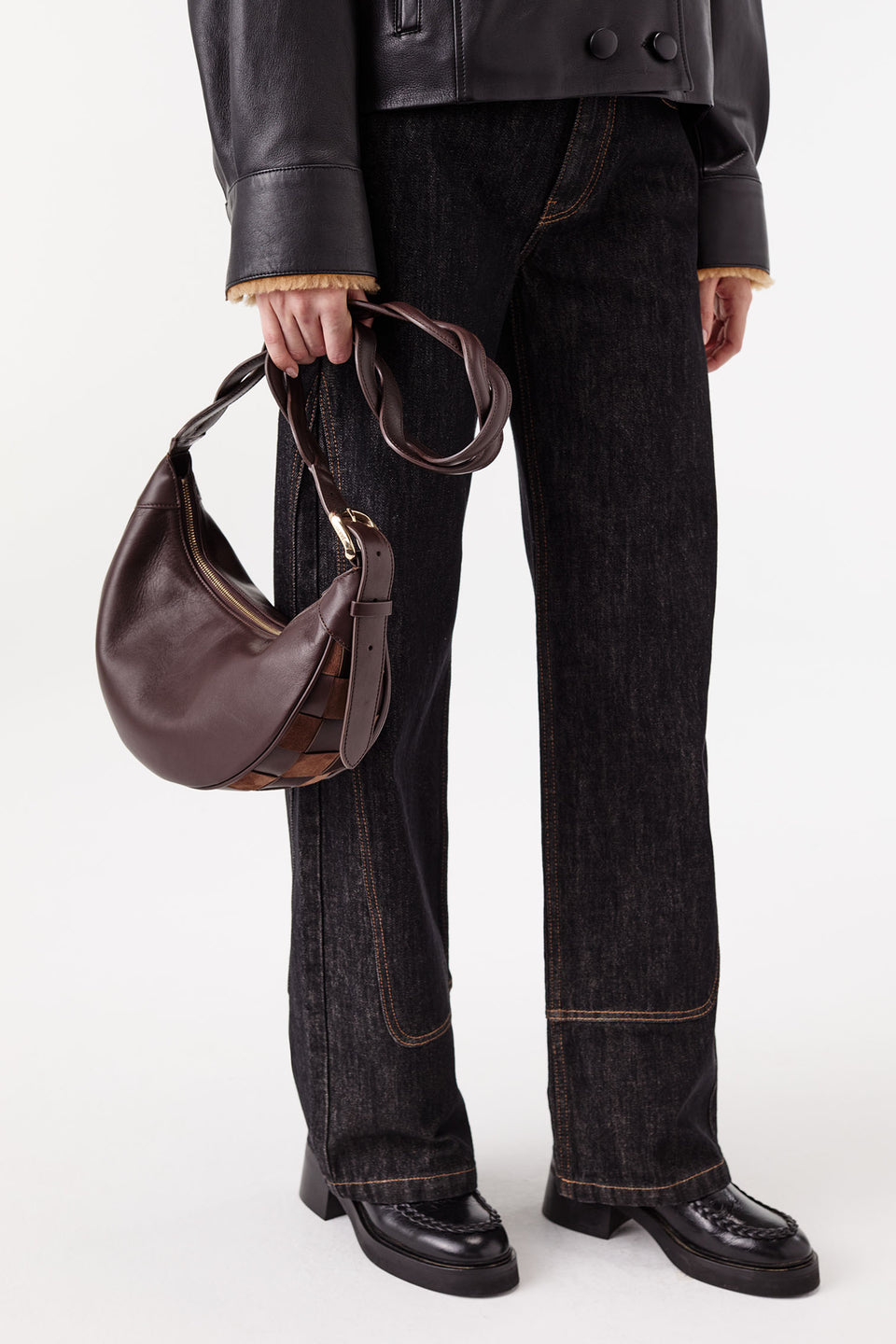 Two-tone checkerboard-pattern crossbody bag