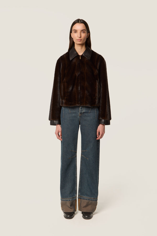 Fur with leather collar