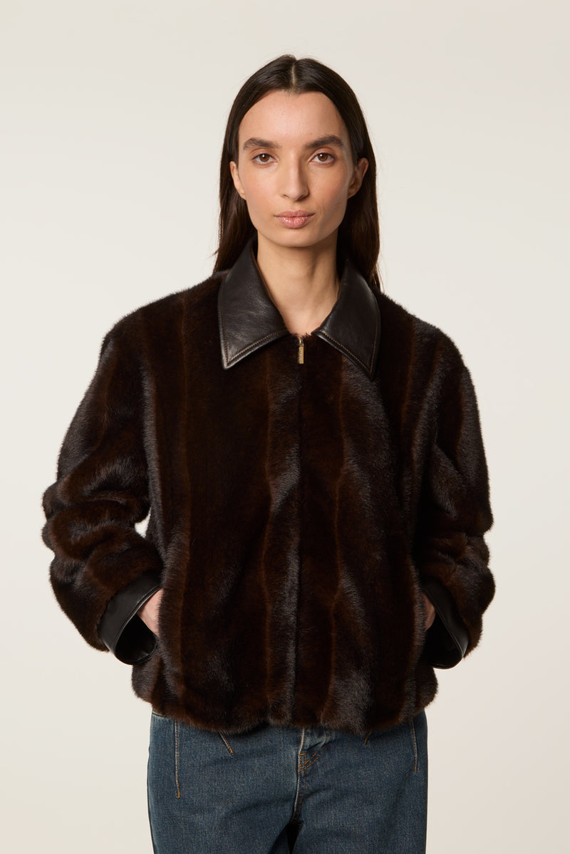 Fur with leather collar