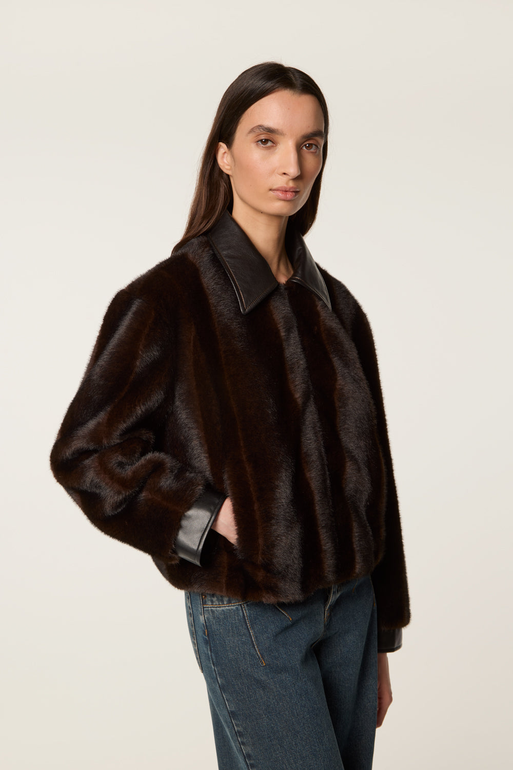 Fur with leather collar