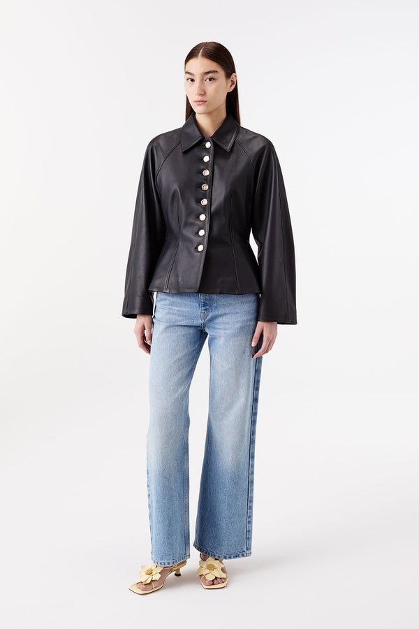 Veste en cuir à basques