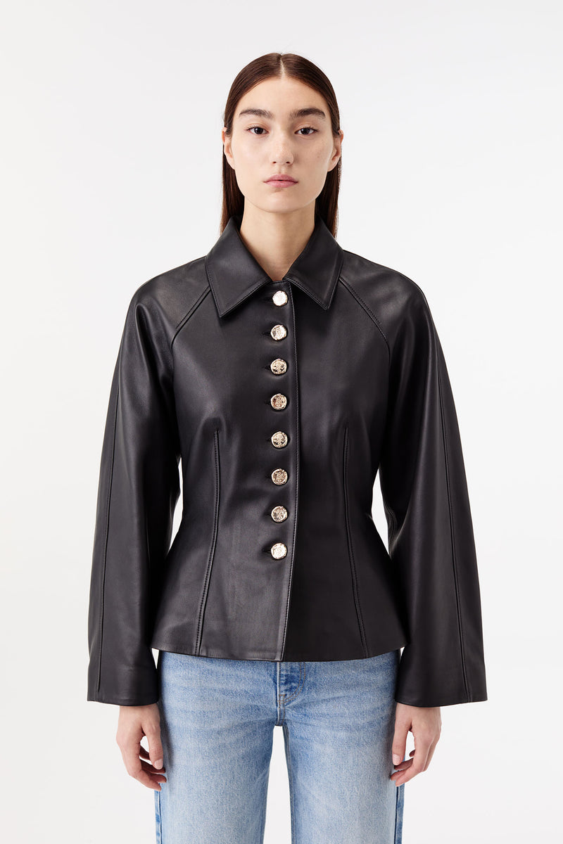 Leather jacket with peplum