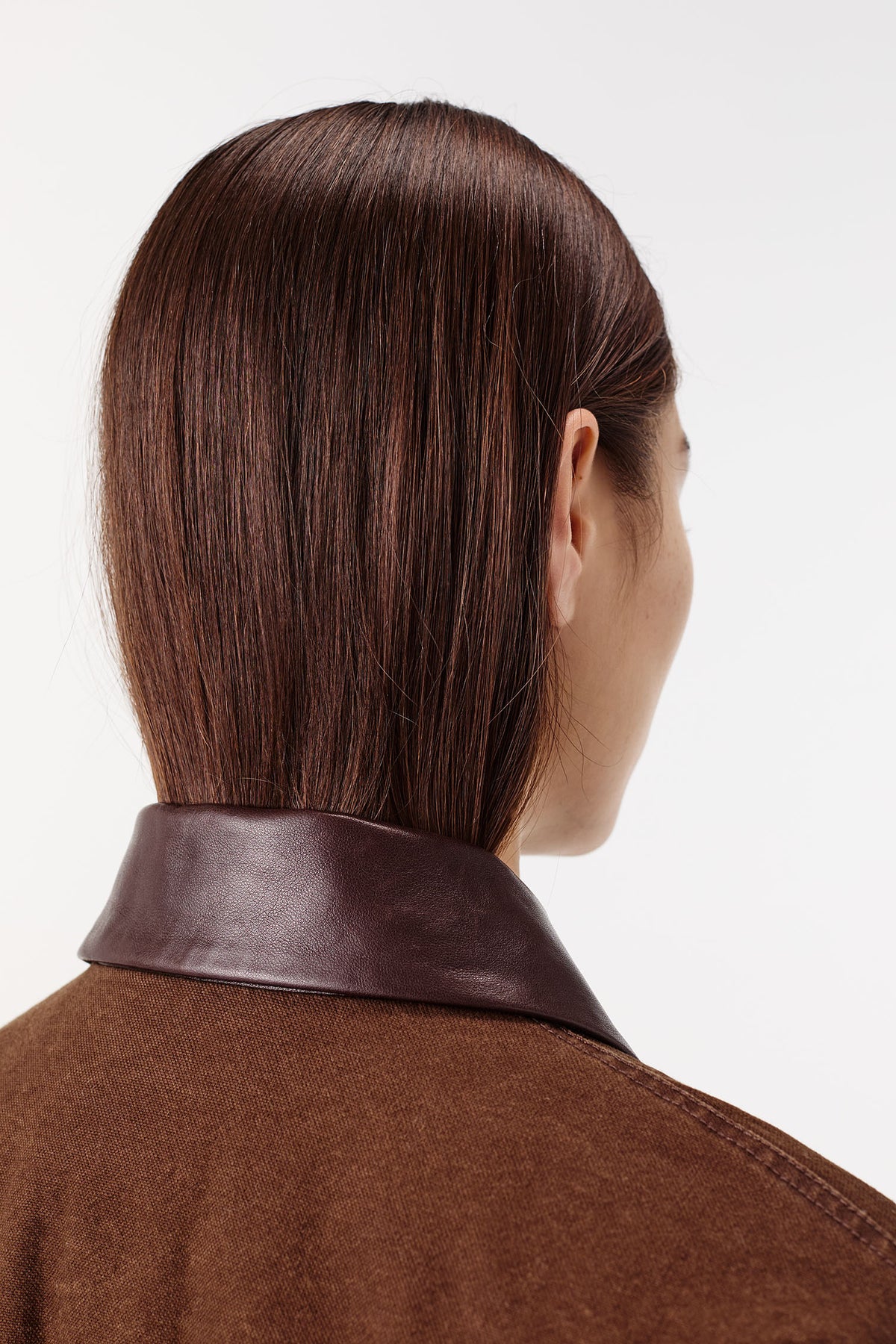 Cotton canvas jacket with leather collar