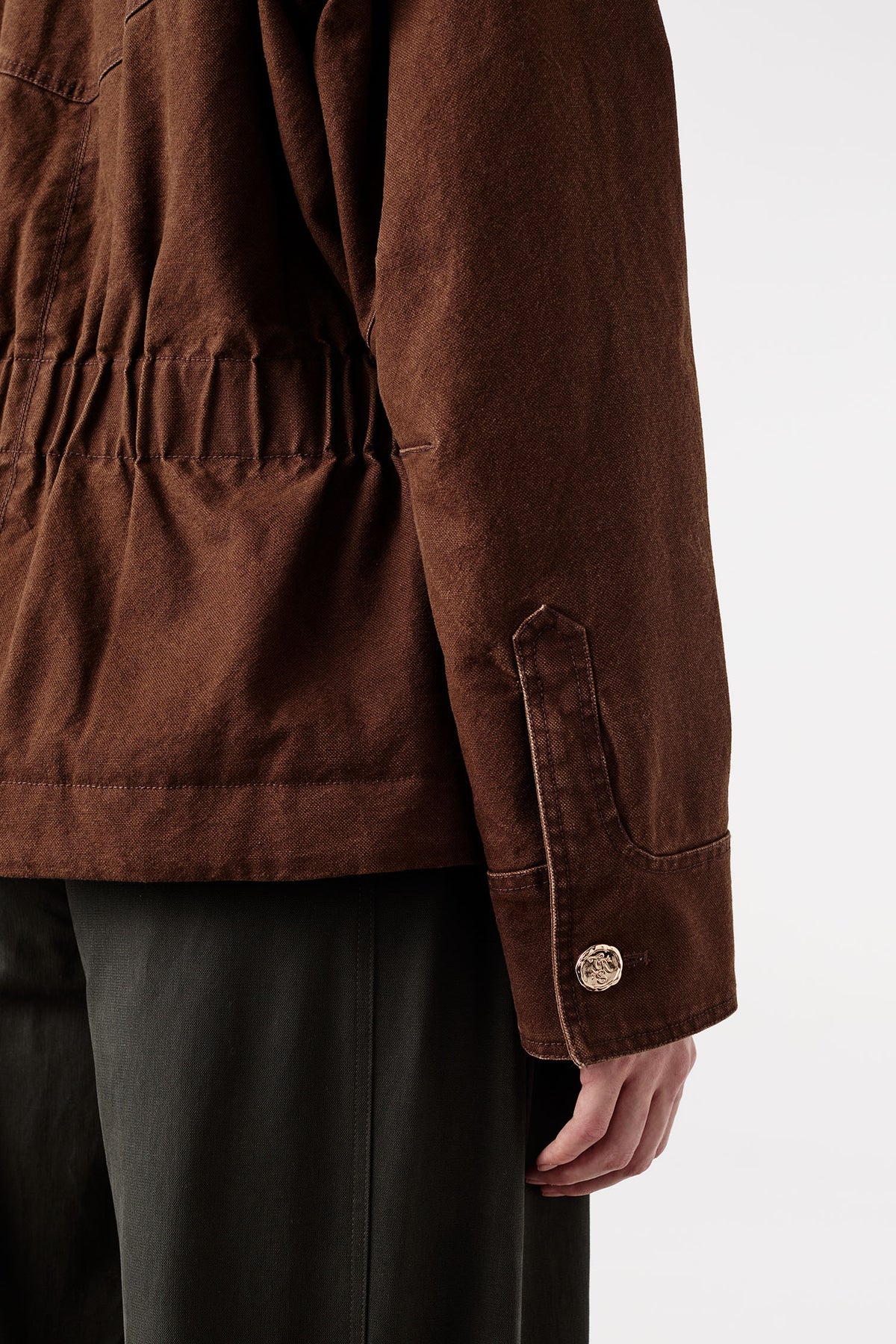 Cotton canvas jacket with leather collar