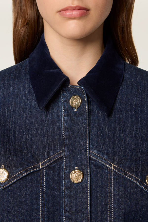 Denim jacket with velvet collar