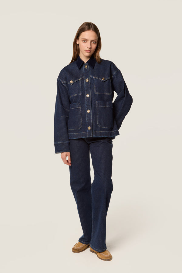 Denim jacket with velvet collar
